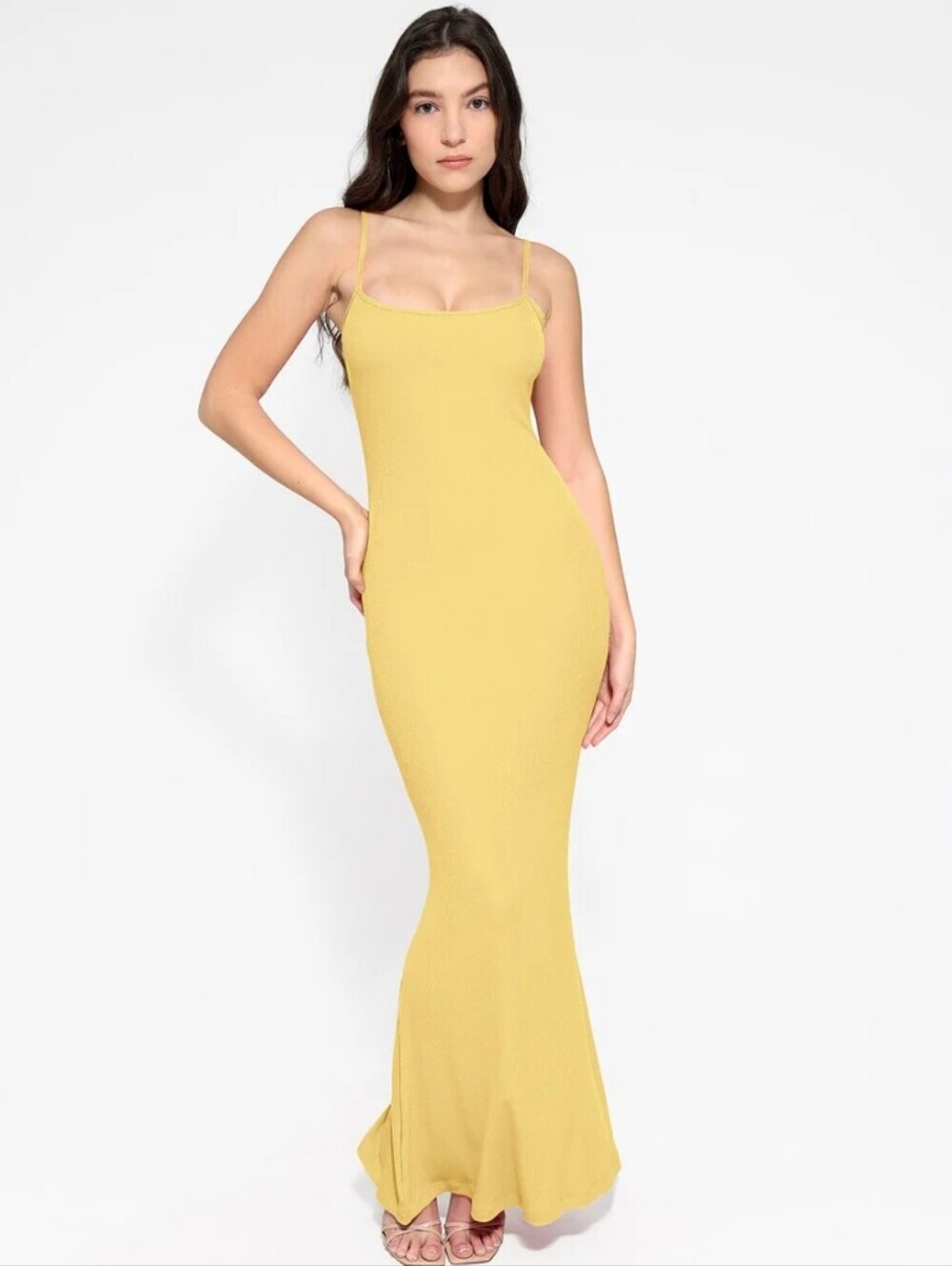 Popilush Butter Yellow Shapewear Modal Slimming Maxi Slip Dress M NWT